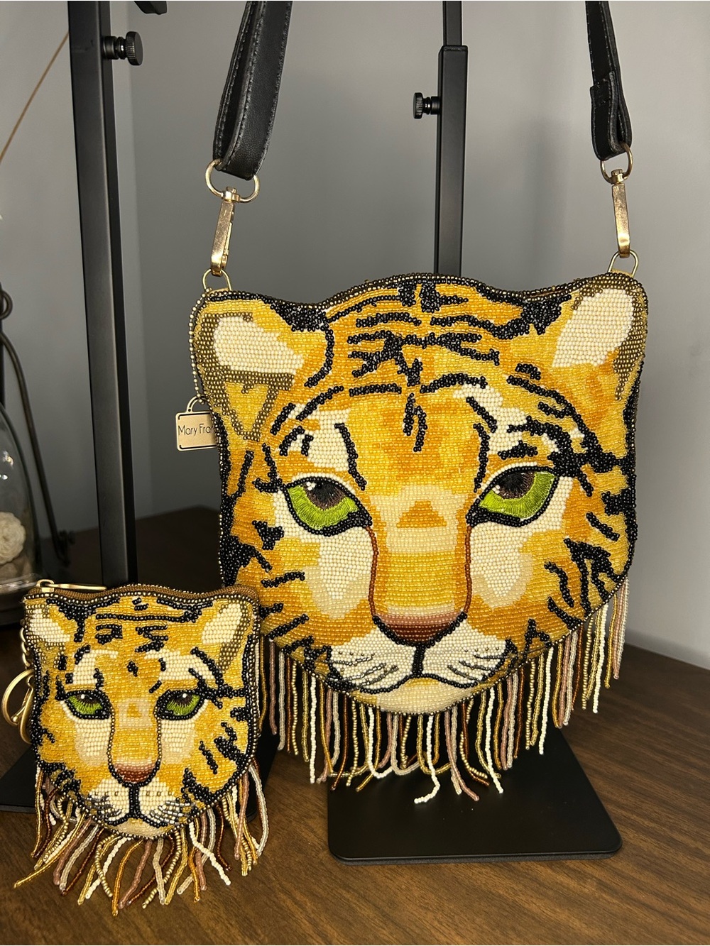 Mary Frances Tiger Hand Beaded Crossbody Bag Coin Pouch Full Set Discontinued
